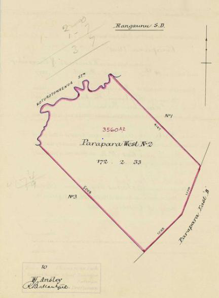 1894 survey plan of the Parapara West 2 block