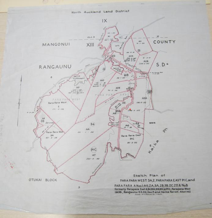 1954 sketch plan showing the consolidation of Parapara East and West into the new Parapara block